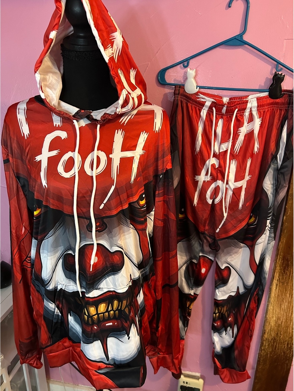 Men's Red Horror Clown Graphic Hoodie and Jogger Sweatpants Set